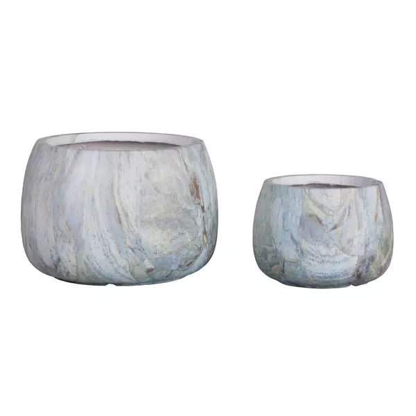 Amilee Blue GRC Marble Look Pot Round Set Of 2 PTMD