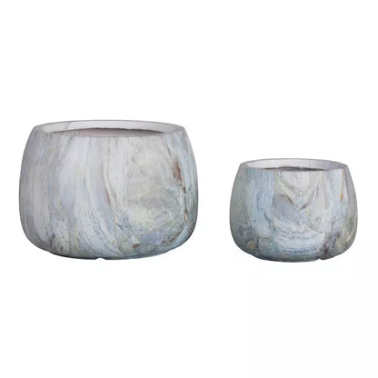 Amilee Blue GRC Marble Look Pot Round Set Of 2 PTMD