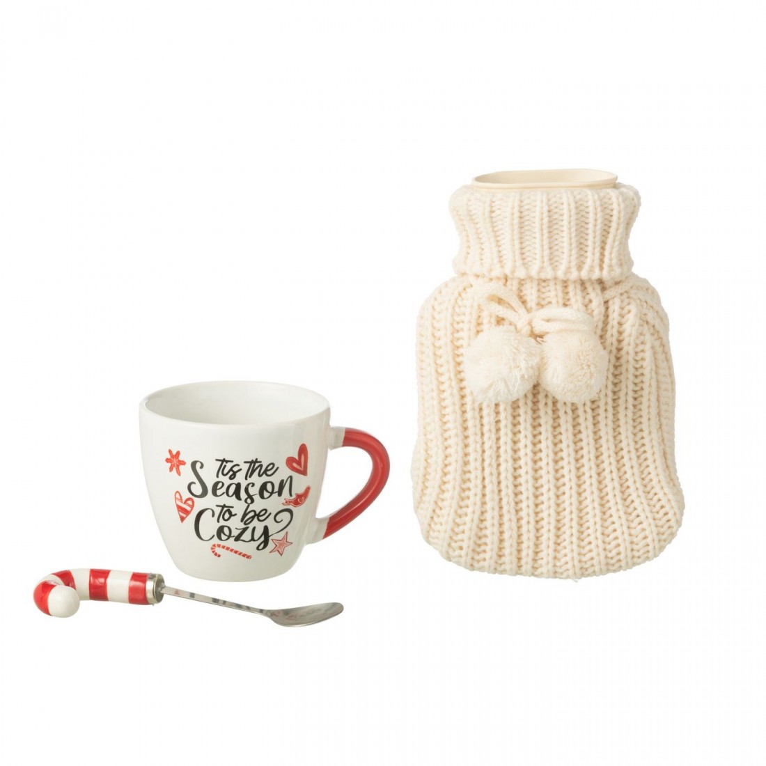 Beker + Lepel + Warmwaterkruik Giftbox Keramiek Rood J-Line