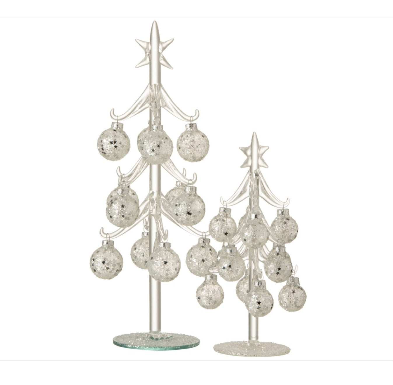 Boom Met Ballen Sterretjes Glas Zilver Medium J-Line