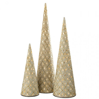 Kegel Ijzer/Kralen Wit/Goudkleurig Set van 3