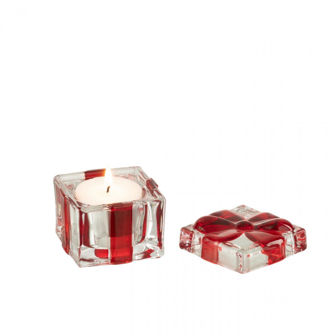 Voorraadpot /Theelichthouder/Geschenkendoos Glas Rood Set van 3 J-line