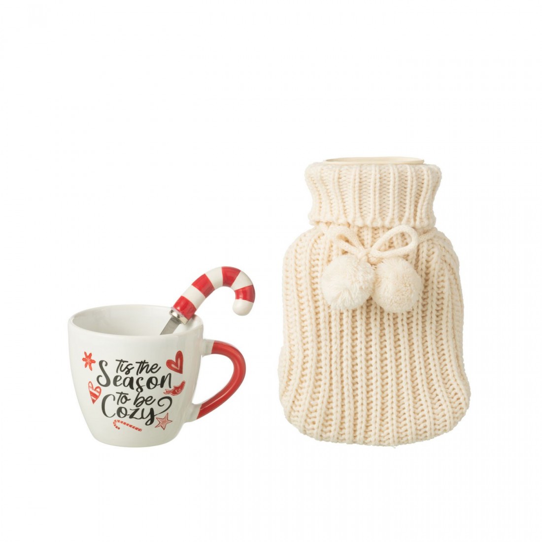 Beker + Lepel + Warmwaterkruik Giftbox Keramiek Rood J-Line