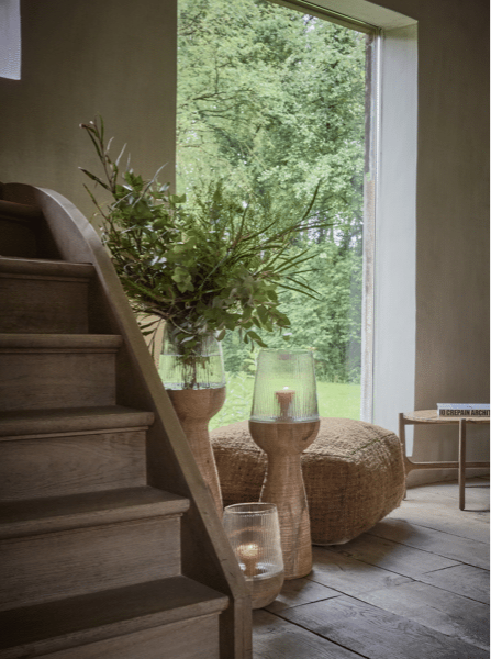 ARBRE - Windlicht/vaas - Mango hout / glas - DIA 22 x H 33 cm - Naturel Pomax