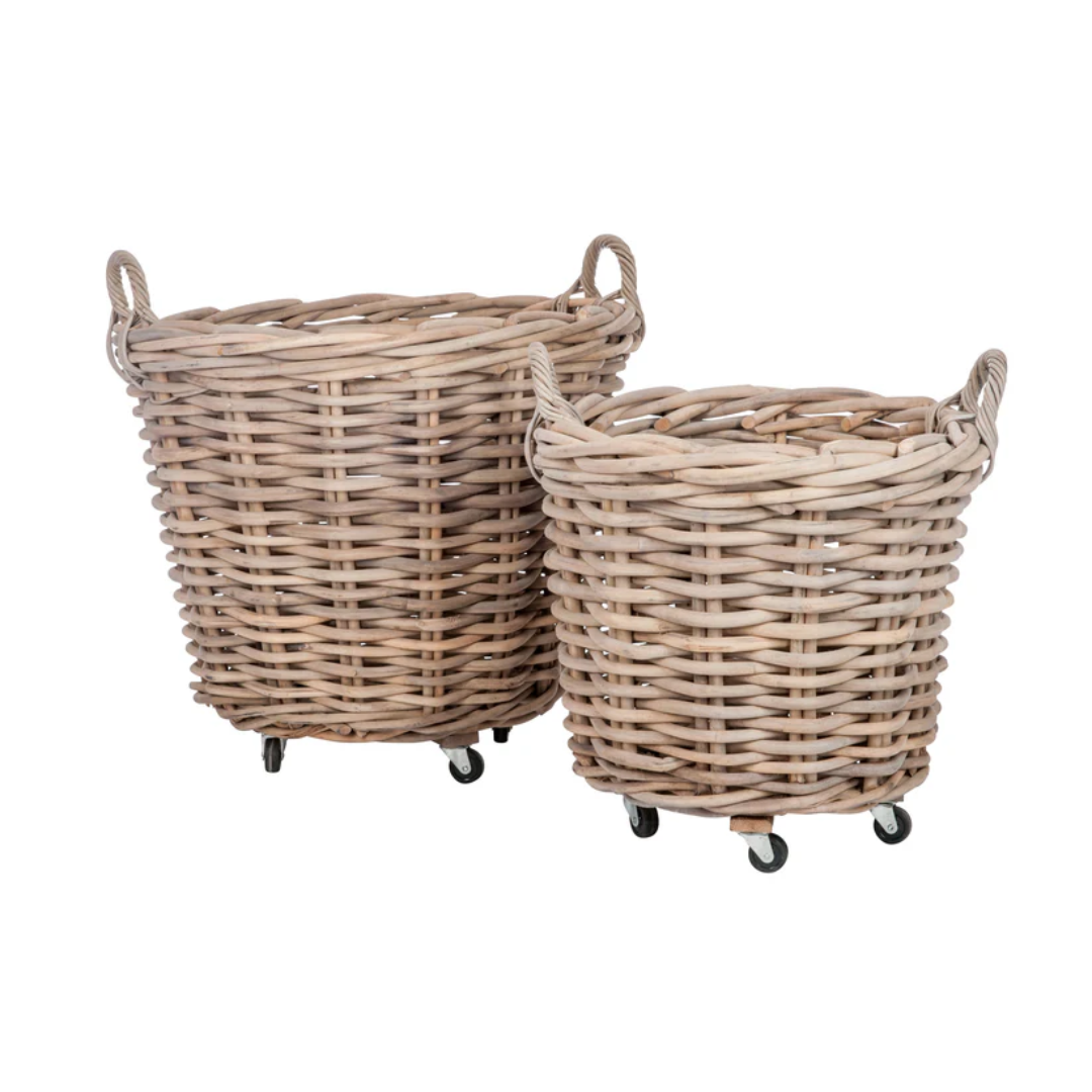 Mand Rond + Handvat Riet Naturel Set van 2  75X60Cm J-Line