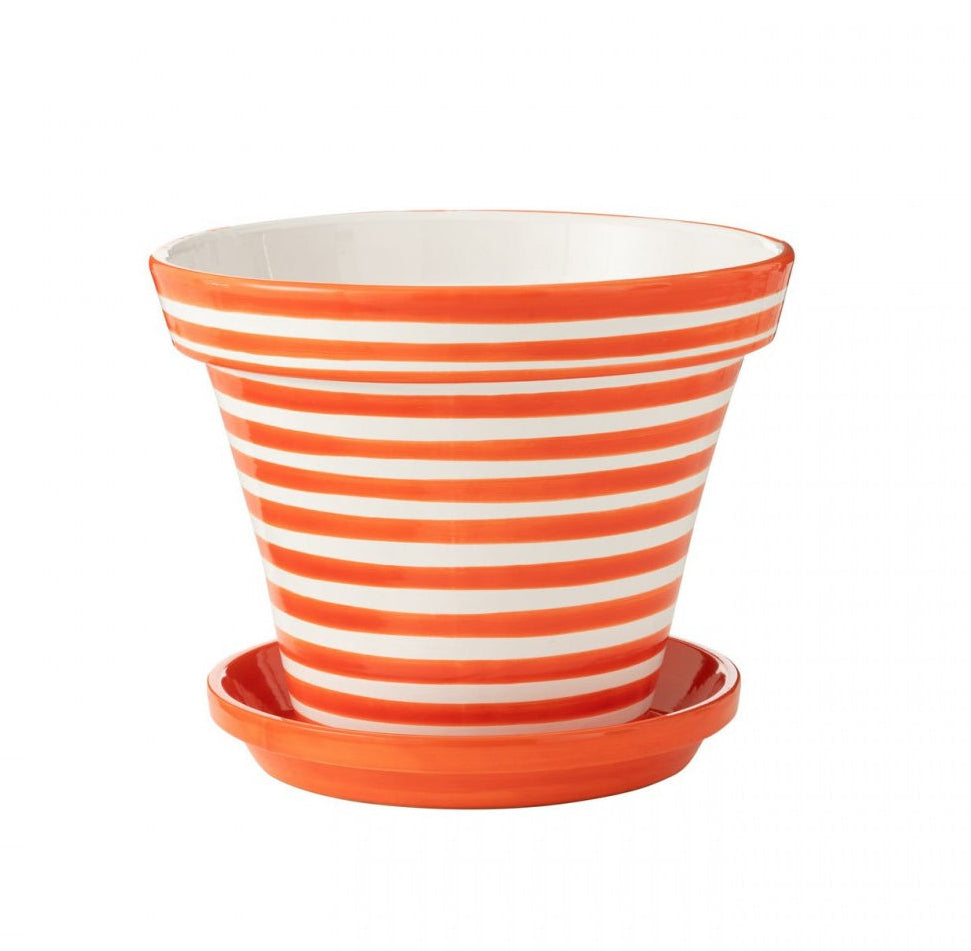 Flowerpot+Plate Granada Stripes Handmade+Painted Ceramic Naranja Extra Large J-Line