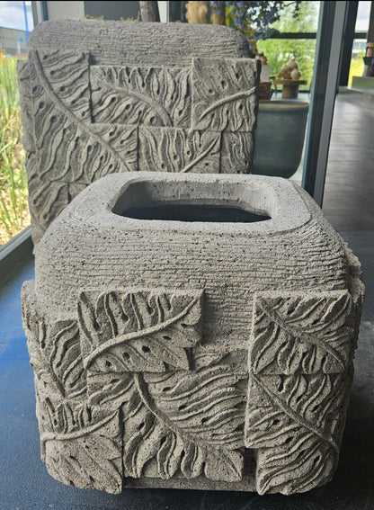 Bloempot Blayd Grijs Cement Palmblad Vierkant Small PTMD