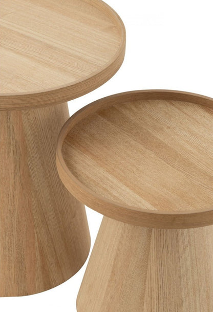 Bijzettafels Rond + Rand Hout Naturel Set van 2 J-Line