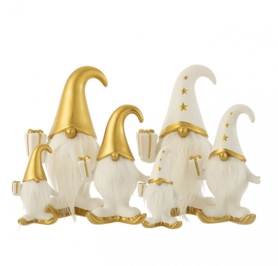 Kerstman Cadeau Vacht Dolomiet Wit/Goud Large H29cm Set van 2 J-Line