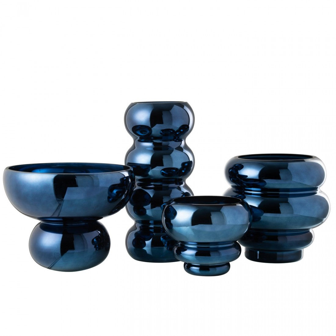 Windlicht Op Voet Afgerond Glas Blauw J-Line