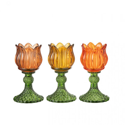 Kandelaar Tulipa Glas Mix Set van 3 J-Line