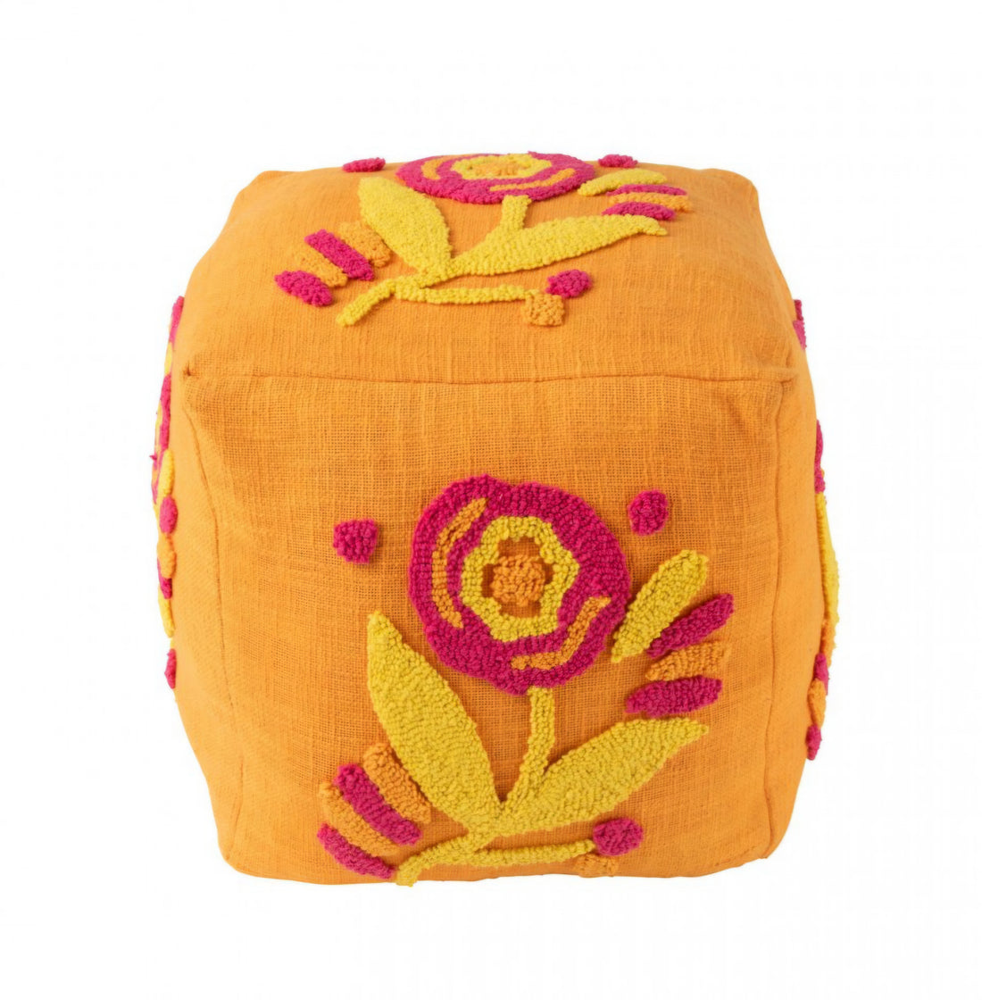 Poef Vierkant Bloem Katoen Oranje/Roze/Geel J-Line