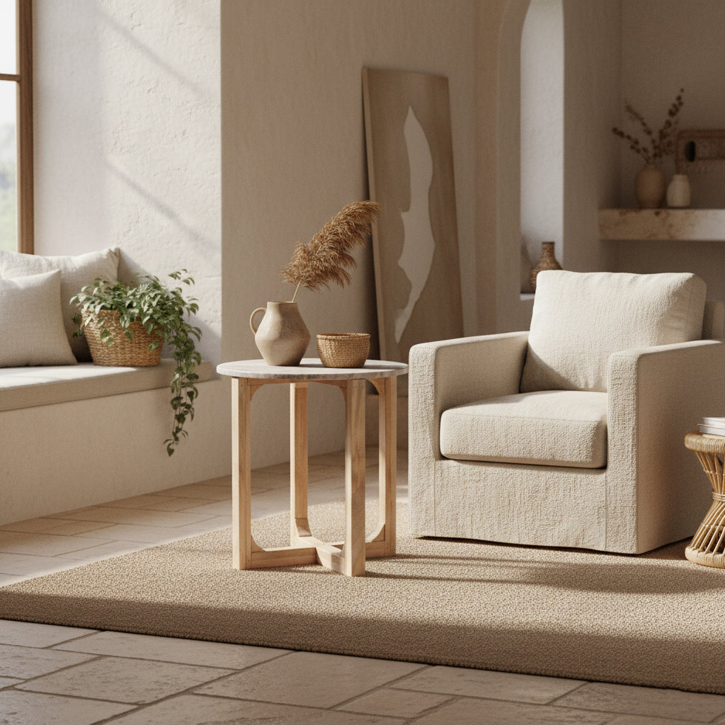 Marmeren bijzettafel rond bruin Raw Materials