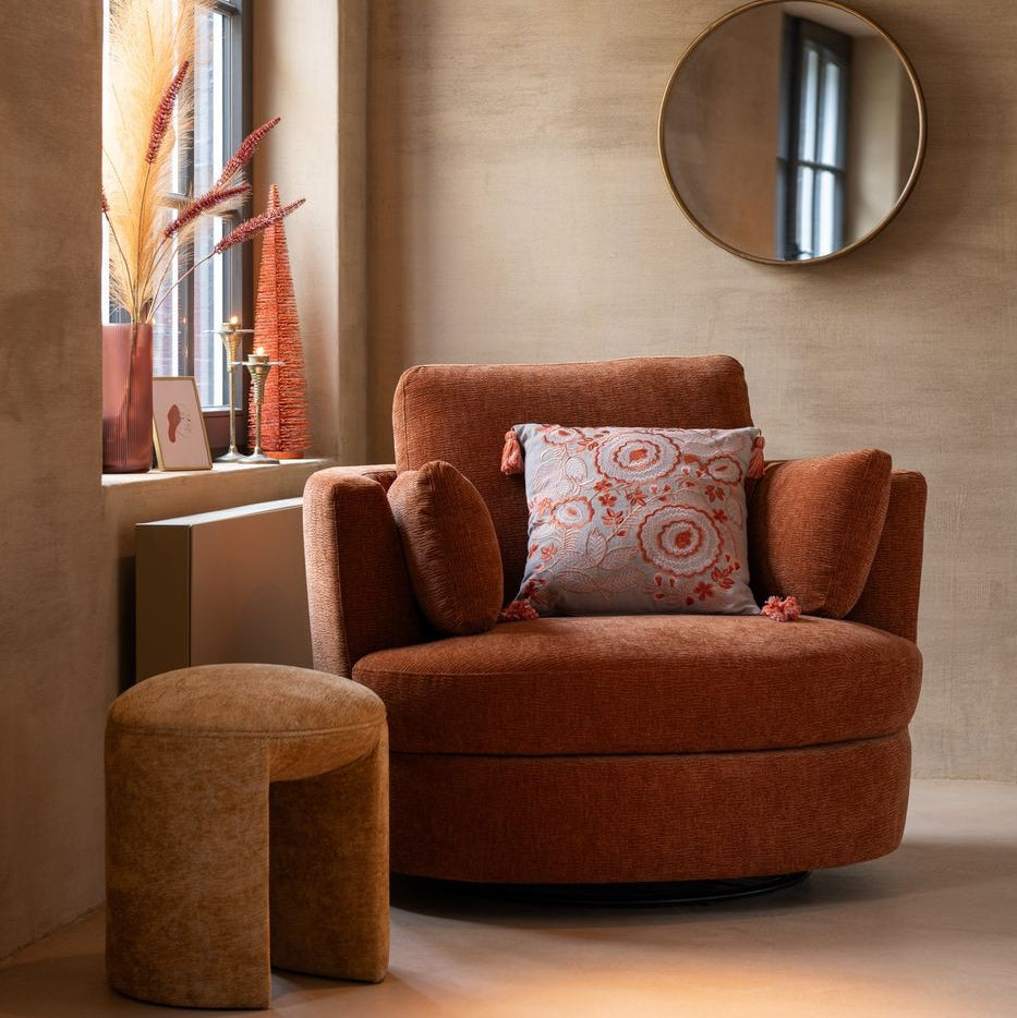 Loungestoel Swiv Populierenhout/Schuim Roest J-Line