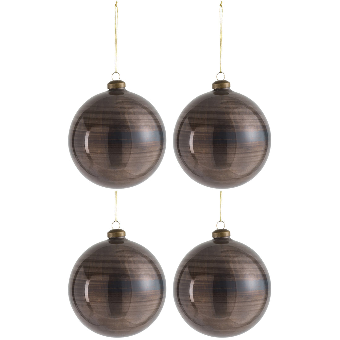 Doos Van 4 Kerstbal Glas Antiek Bruin Large J-Line