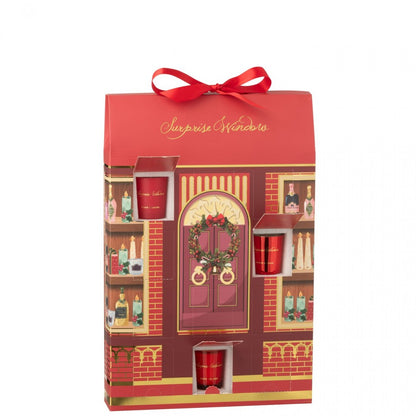 Geurkaars 12 Candles Surprise Window Was Koraalrood/Meerkleurig J-Line