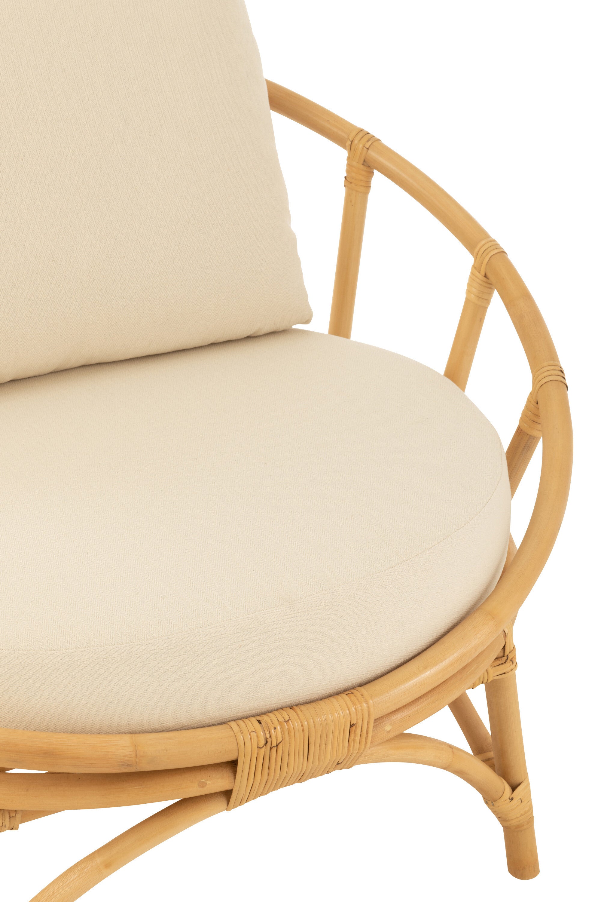 Ronde Loungestoel + Kussen Rotan/Textiel Naturel/Wit J-Line - Loungestoel - J-Line - livinglovely.nl