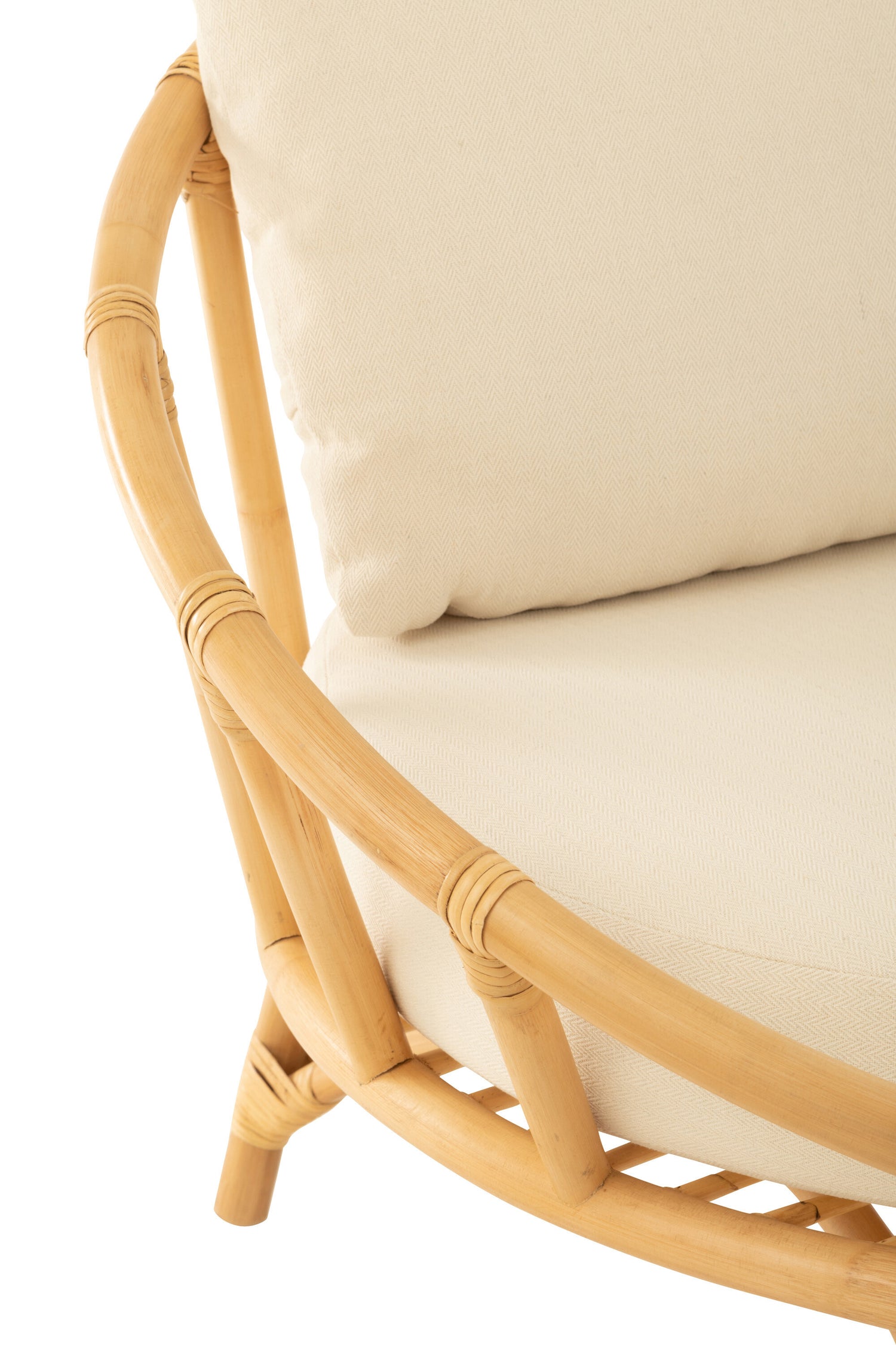 Ronde Loungestoel + Kussen Rotan/Textiel Naturel/Wit J-Line - Loungestoel - J-Line - livinglovely.nl