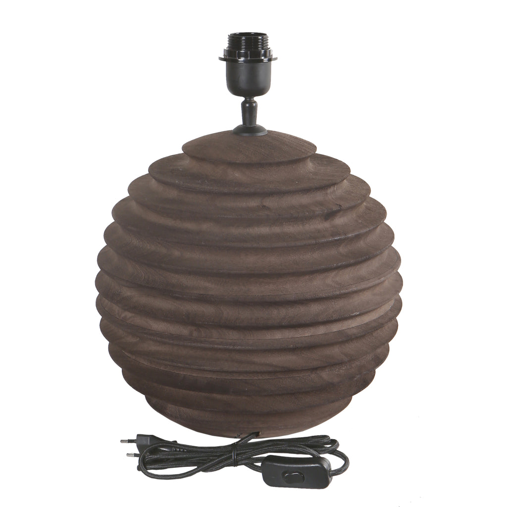 Roven Brown mango wood ribbed table lamp base PTMD - Tafellamp - PTMD - livinglovely.nl