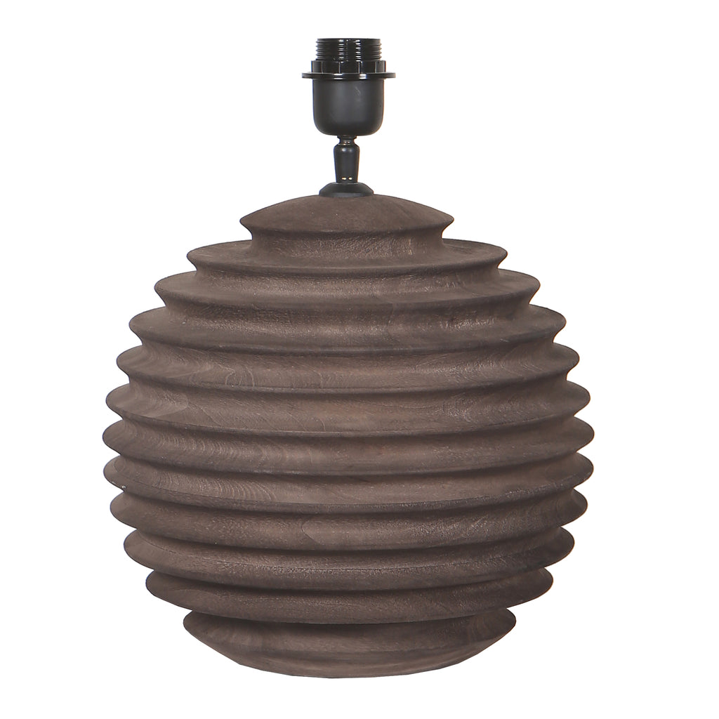 Roven Brown mango wood ribbed table lamp base PTMD - Tafellamp - PTMD - livinglovely.nl