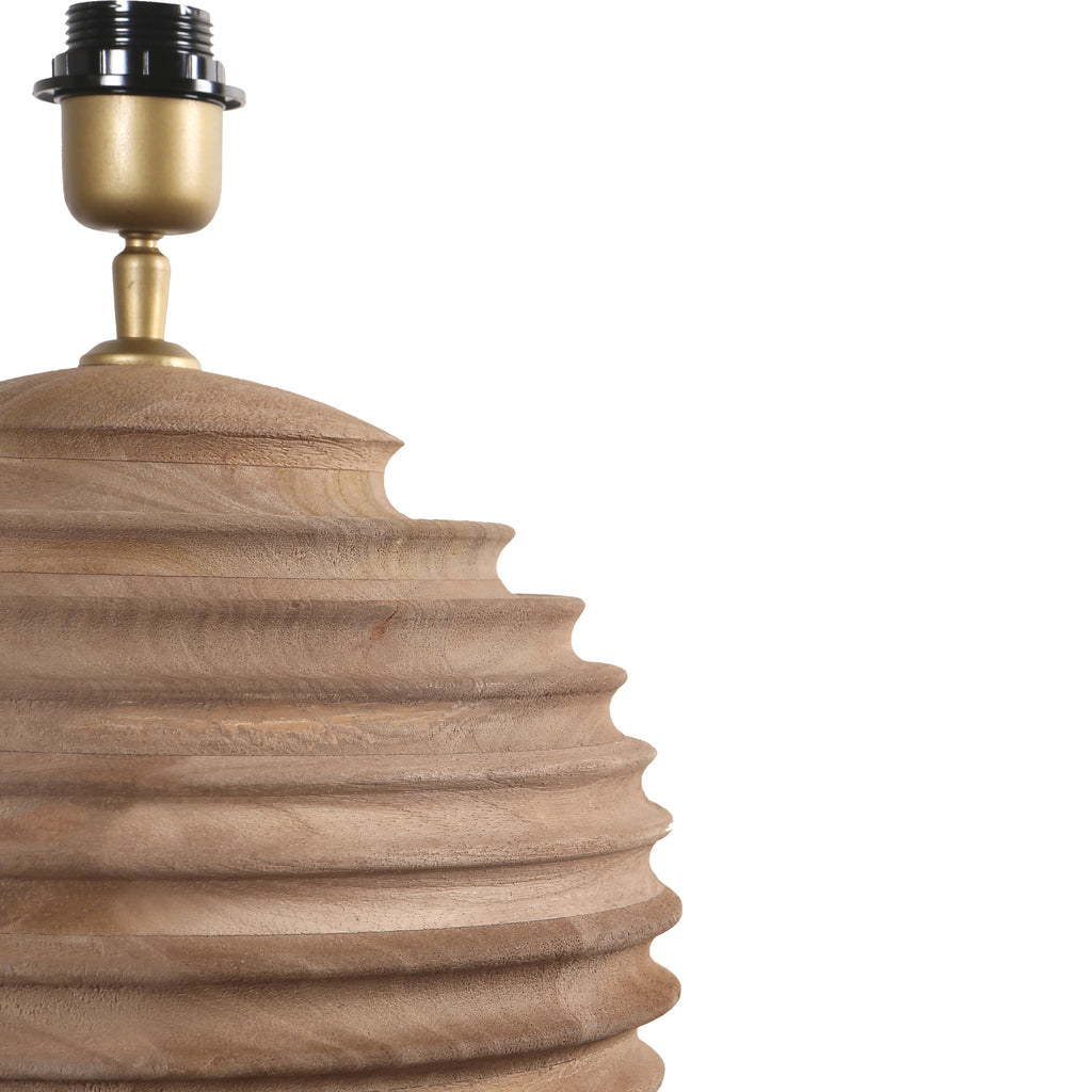 Roven Natural mango wood ribbed table lamp base PTMD - Tafellamp - PTMD - livinglovely.nl