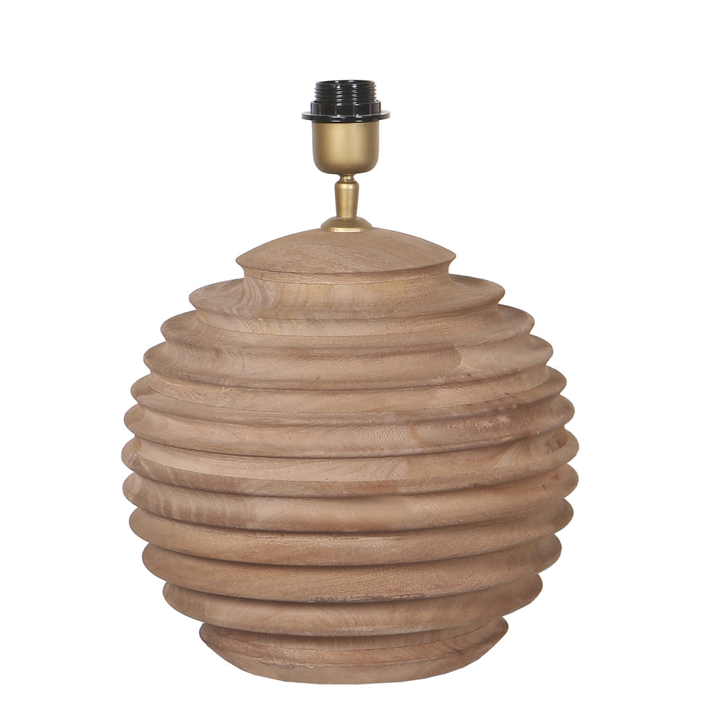 Roven Natural mango wood ribbed table lamp base PTMD - Tafellamp - PTMD - livinglovely.nl