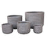 Rylon Brown GRC Pattern Pot Round Low Set Of 5 van PTMD, set van vijf bruine ronde potten met patroon op witte achtergrond