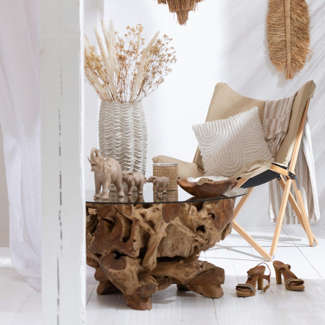 Salon Tafel Raoul Teak Hout Naturel Large - Salontafel - J-Line - livinglovely.nl