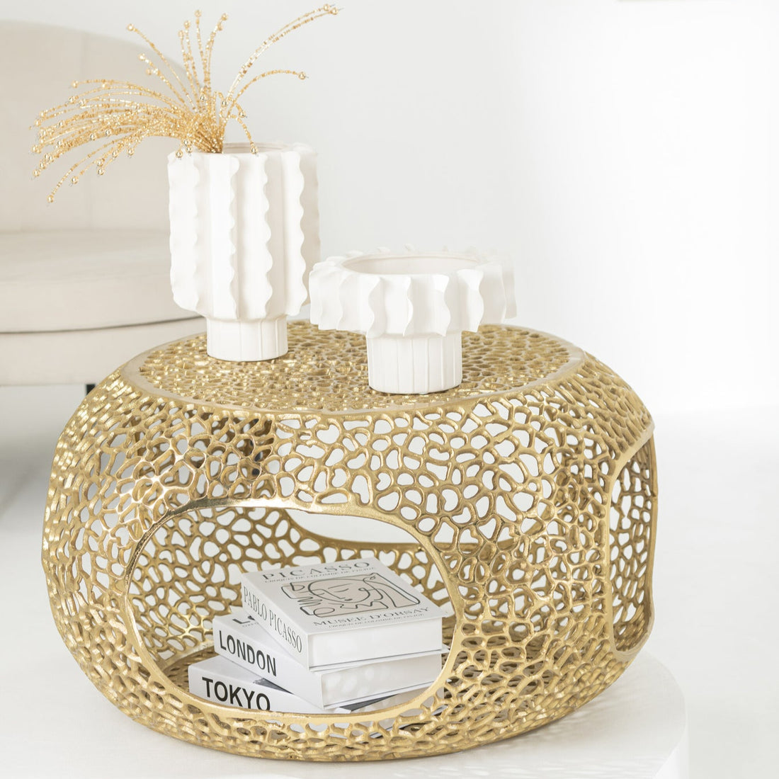 Couchtisch Aluminium Gold Small J-Line - Couchtisch - J-Line - livinglovely.co.uk