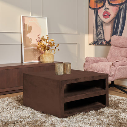 Salontafel Brussel Mangohout Walnoot 80cm van Starfurn met vierkant blad