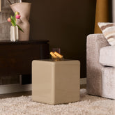 Salontafel Elias Beige 30cm van Starfurn van opzij met zicht op de houten poten en de hoogte