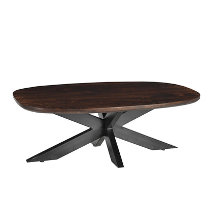 Salontafel Jesper Chestnut 120cm schuin vooraanzicht met zwart spinpootonderstel