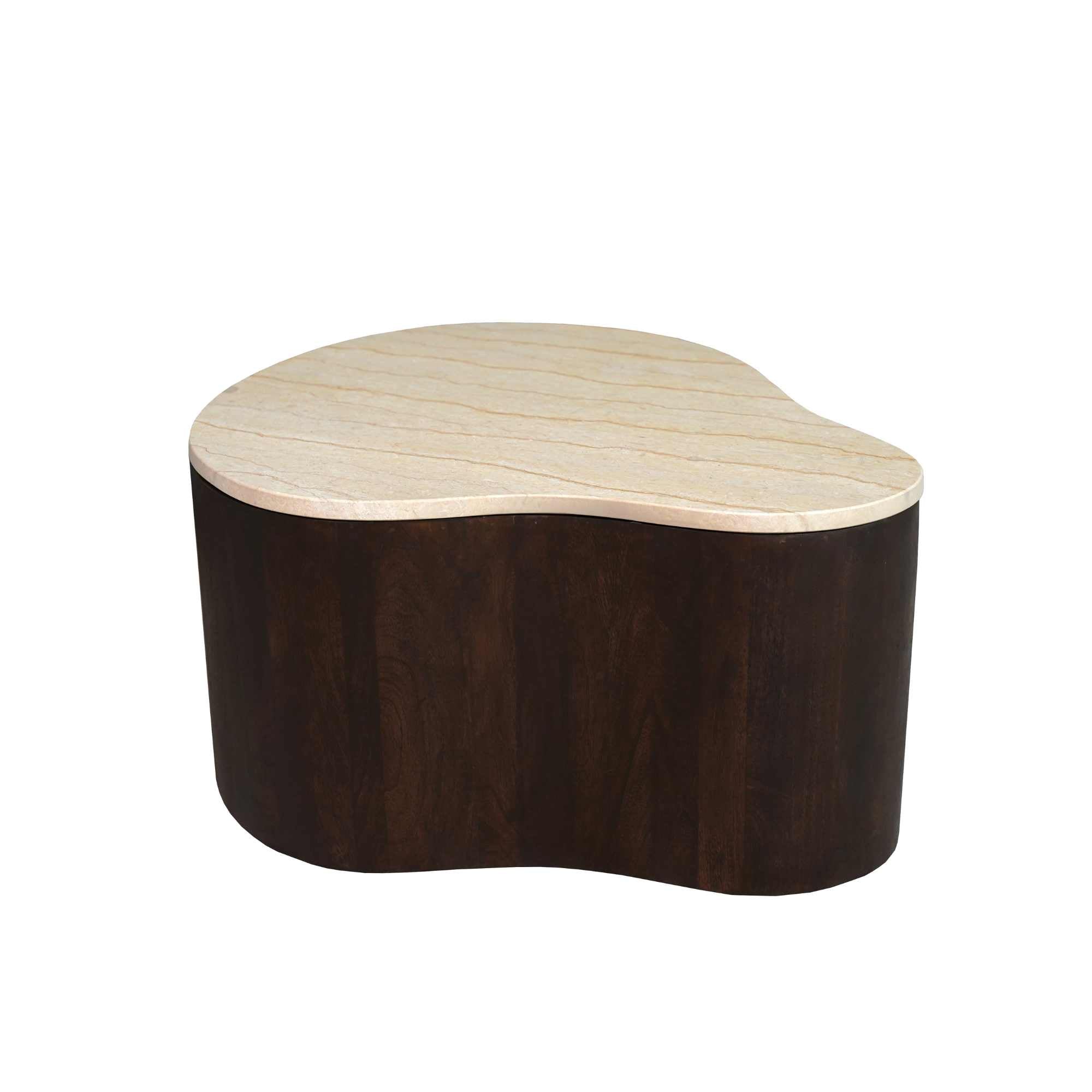 Salontafel Lovi 77cm van Starfurn schuin van boven met de nerf in het donkerbruine mangohout