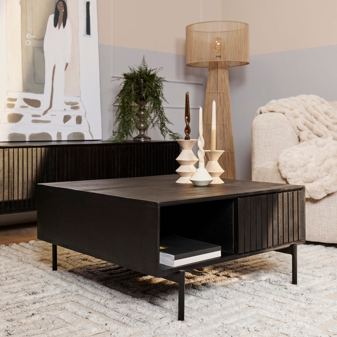 Vierkante salontafel Madison Zwart van Starfurn in zwart gelakt mangohout, 80 cm