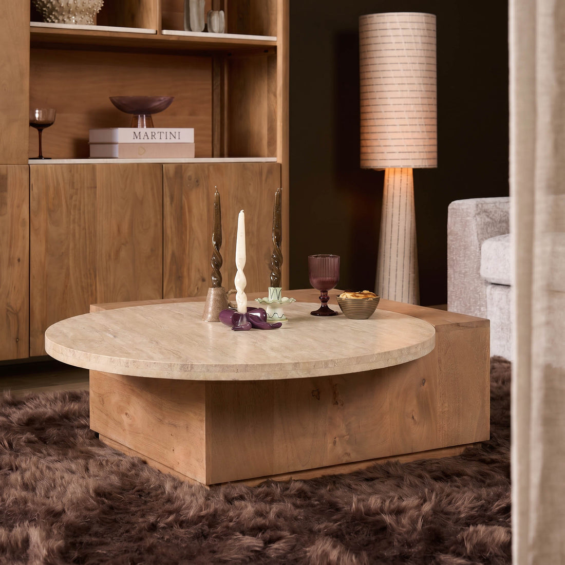 Salontafel Numa Naturel Travertin van Starfurn met mangohout onderstel
