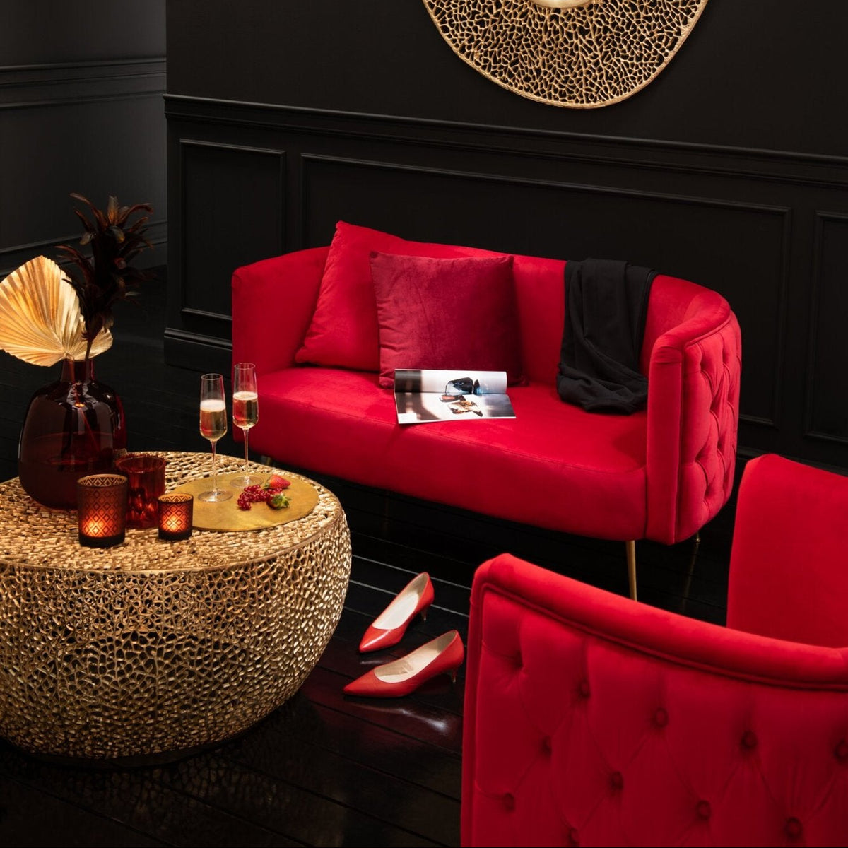 Salontafel Rond Koraal Patroon Aluminium Goud J-Line