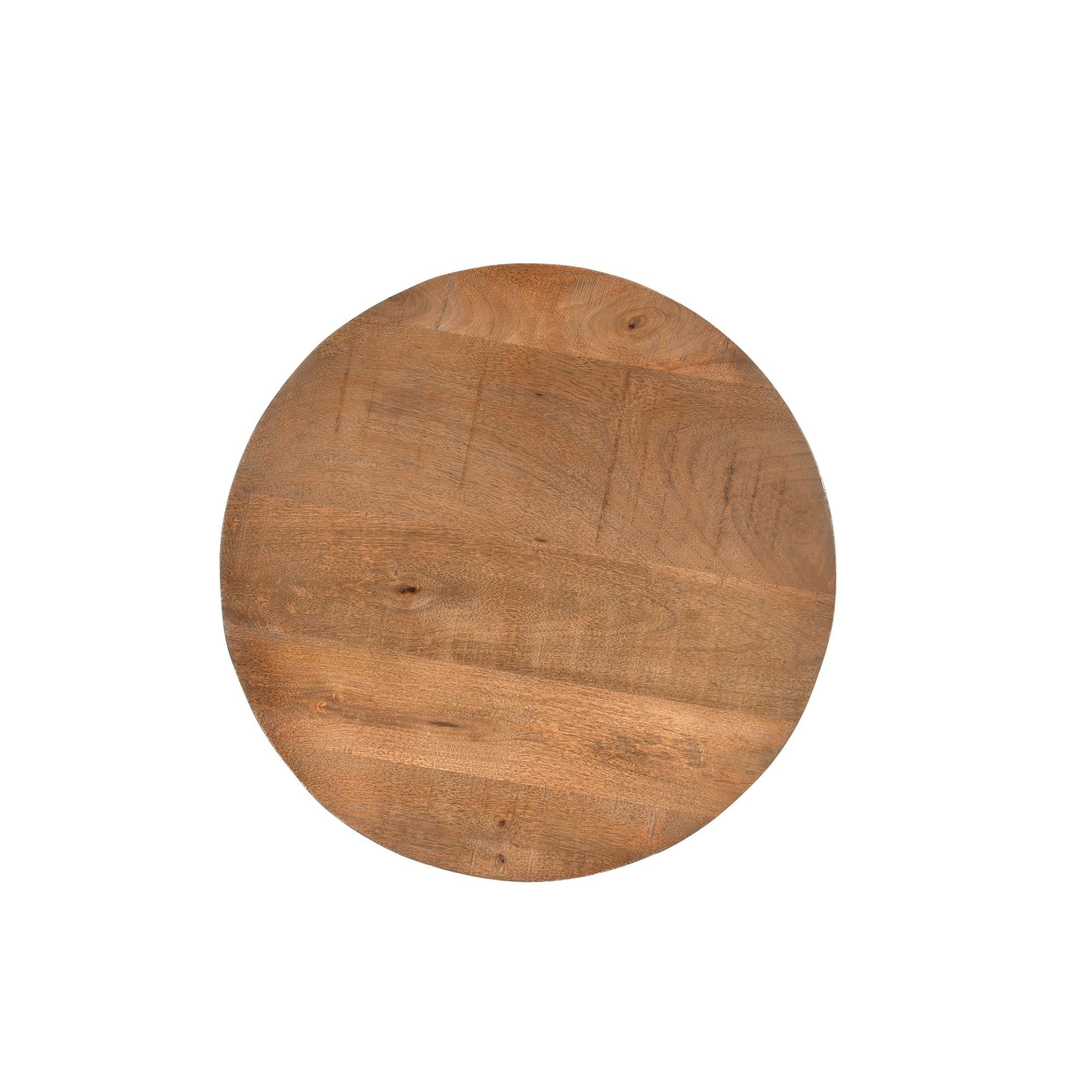 Bovenaanzicht van het ronde blad van de Salvator salontafel in Pecan
