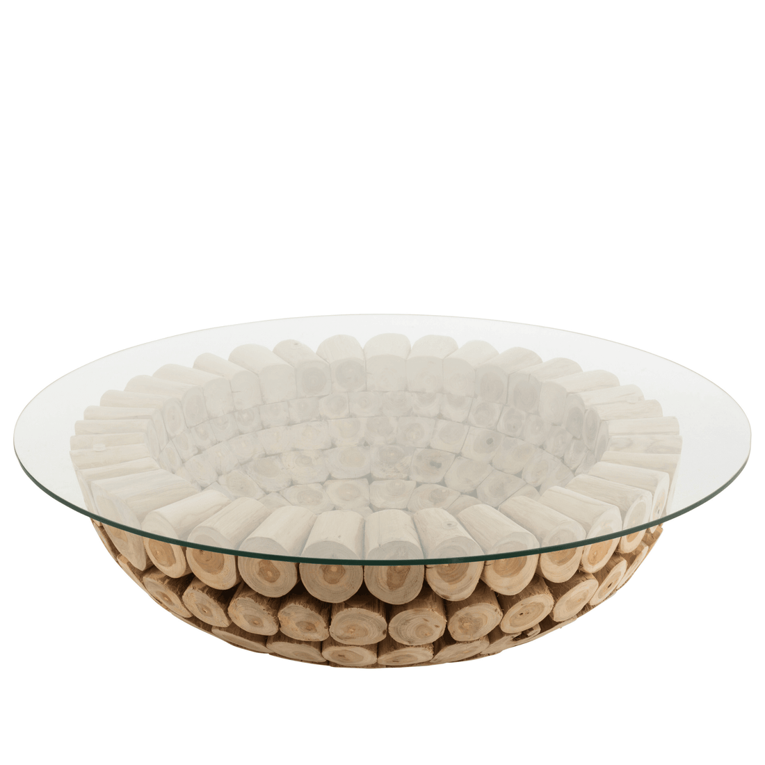 Salontafel Schijven Open Teak Hout Naturel/Glas - Salontafel - J-Line - livinglovely.nl