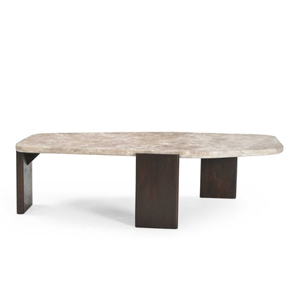Salontafel Silva van Starfurn met organisch marmeren blad op mangohout poten, 130 cm
