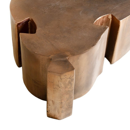 Salontafel Solv Aluminium Brons van Pomax, ander aanzicht van het bronzen tafelblad en onderstel