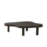 Golvend eiken blad van de Tobago salontafel schuin van voren gezien in espresso bruin