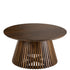 Salontafel Vincent Mangohout Bruin Medium van J-Line, ronde bruine tafel met lattenvoet op witte achtergrond