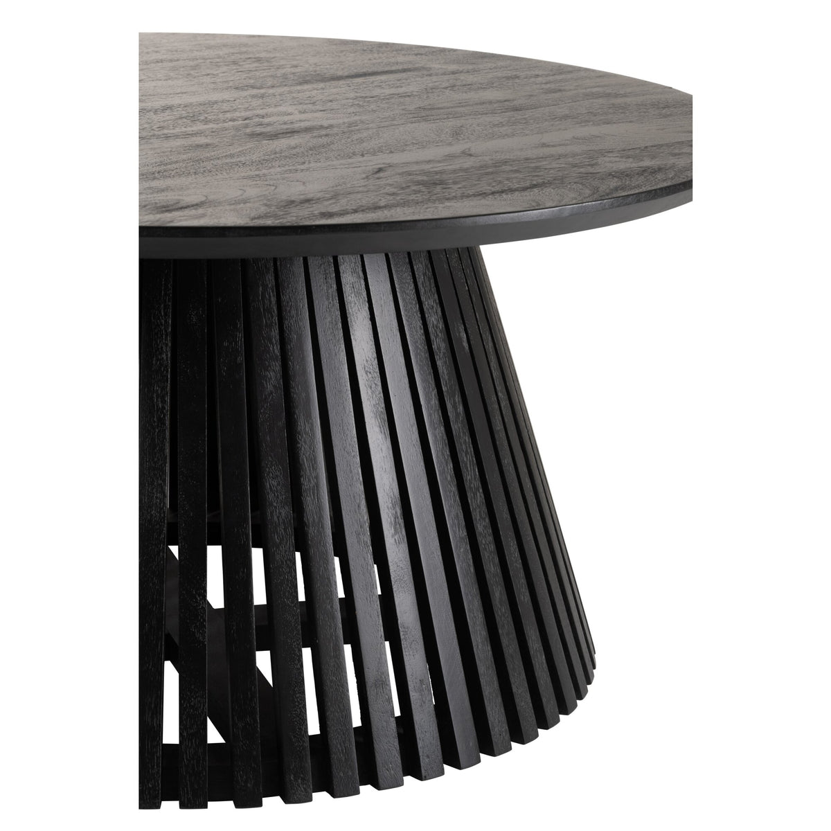 Salontafel Vincent van J-Line, detail van het ronde blad en de zwarte houten latten