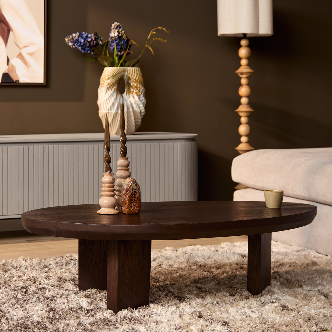 Salontafel Zillah van Starfurn in bruin eikenhout, 130 cm breed