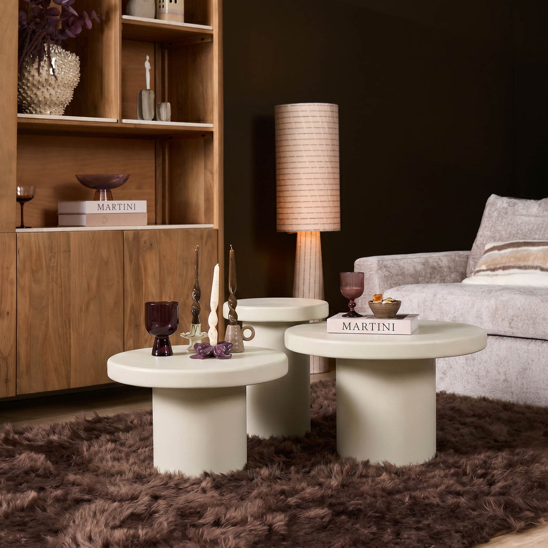 Salontafels Maya set van 3 van Starfurn in mangohout met zandkleurige afwerking