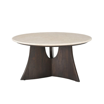 Salontafels Milo Set Van 2 van Starfurn, de grote ronde salontafel met Botticino marmeren blad