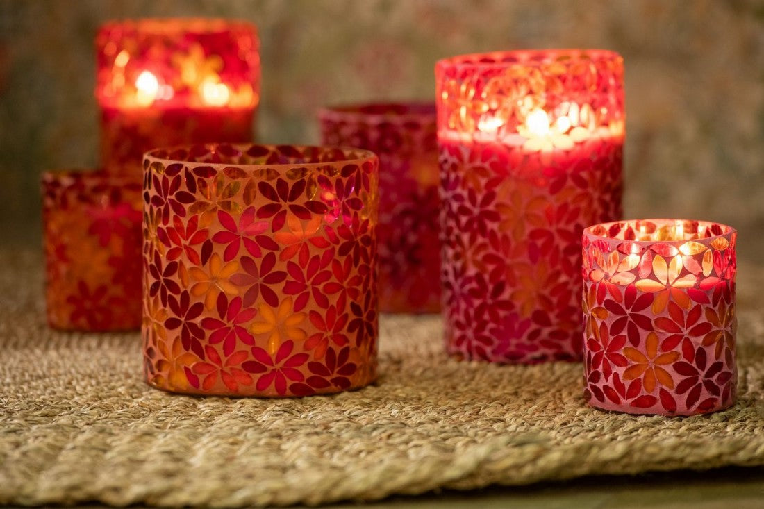 Scented Candle Flower Mosaic Wax Large Set van 2-75Hours - Geurkaars - J-Line - livinglovely.nl