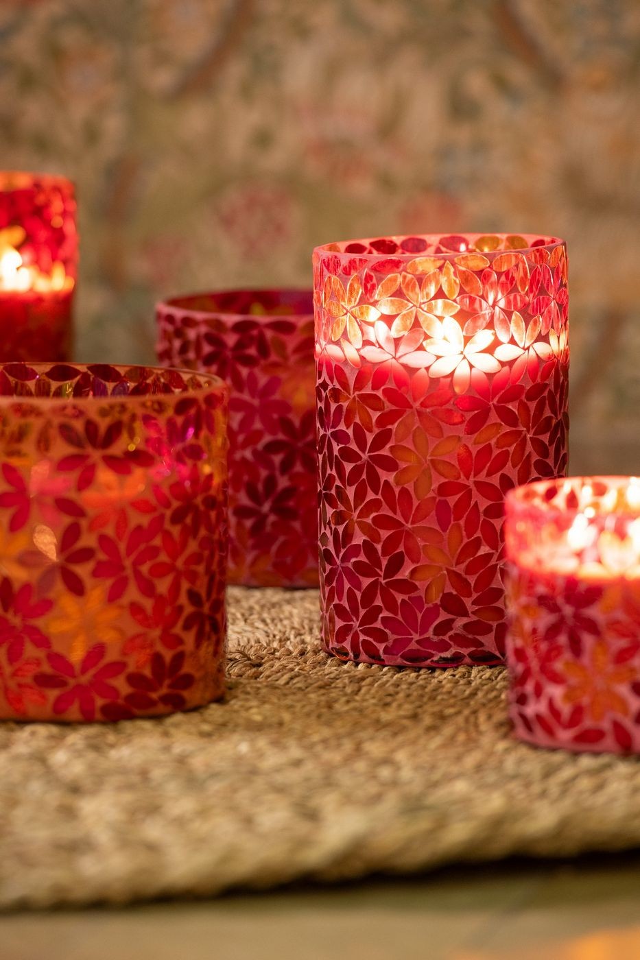 Scented Candle Flower Mosaic Wax Medium Set van 2-55Hours - Geurkaars - J-Line - livinglovely.nl