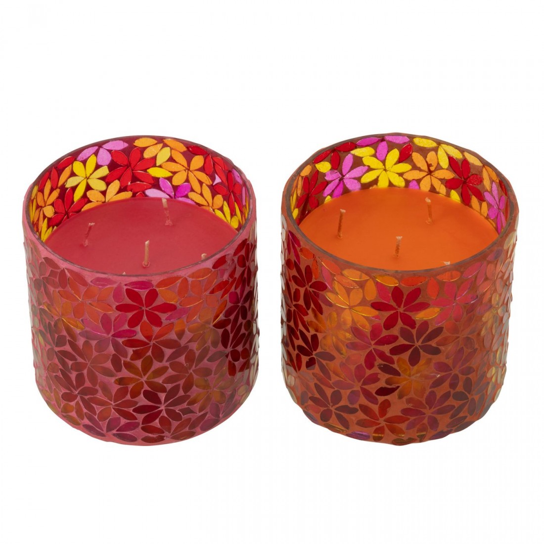 Scented Candle Flower Mosaic Wax Medium Set van 2-55Hours - Geurkaars - J-Line - livinglovely.nl