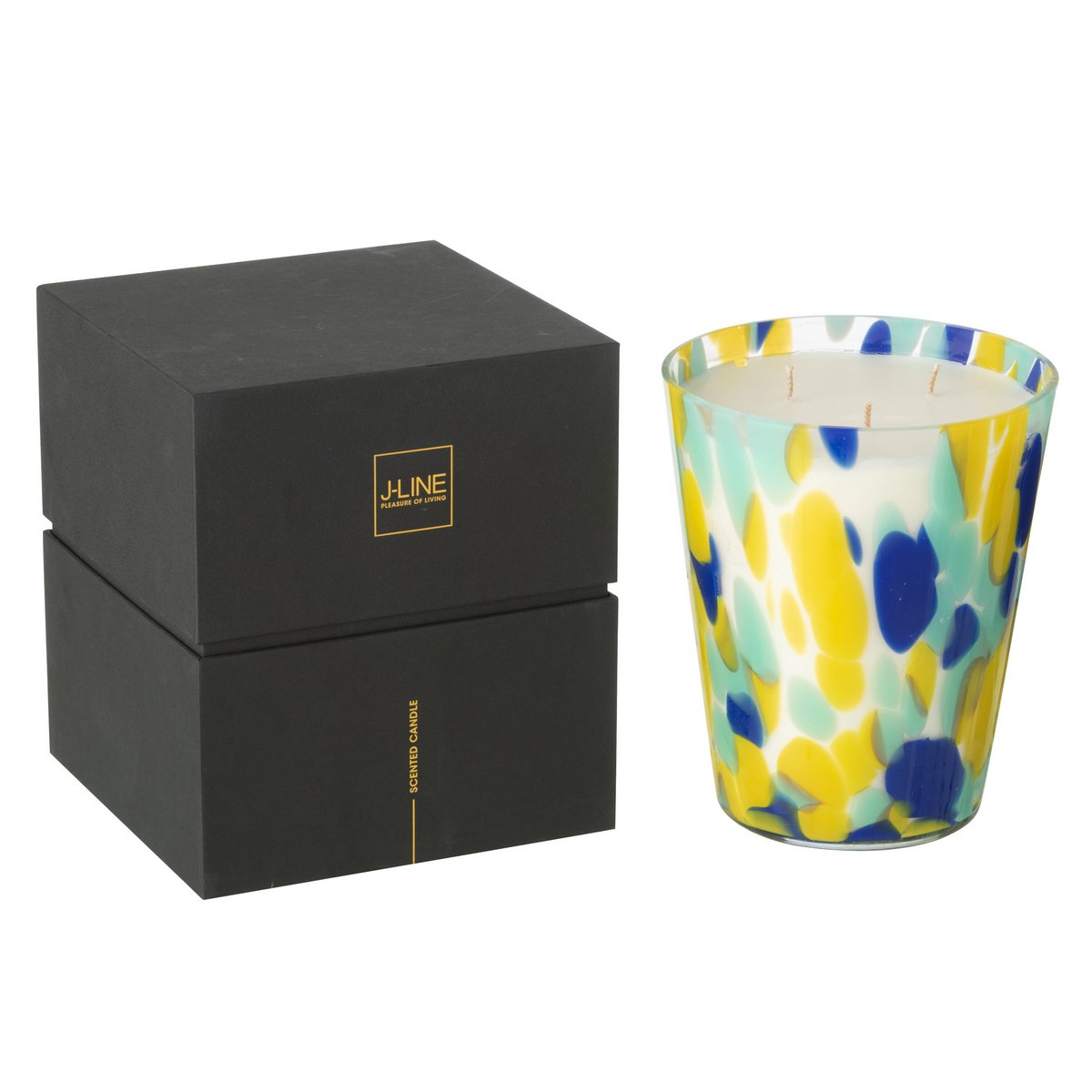 Scented Candle Noa Blue/Yellow Large - 95Hours - Geurkaars - J-Line - livinglovely.nl